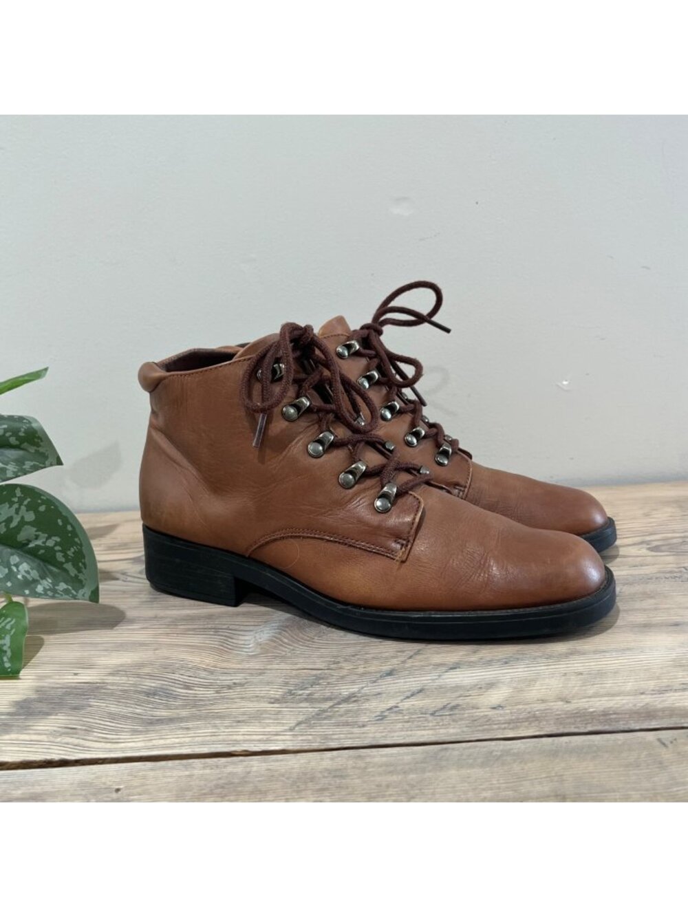 Drexilite Lace Up Ankle Boot Womens 9 Brown Leather